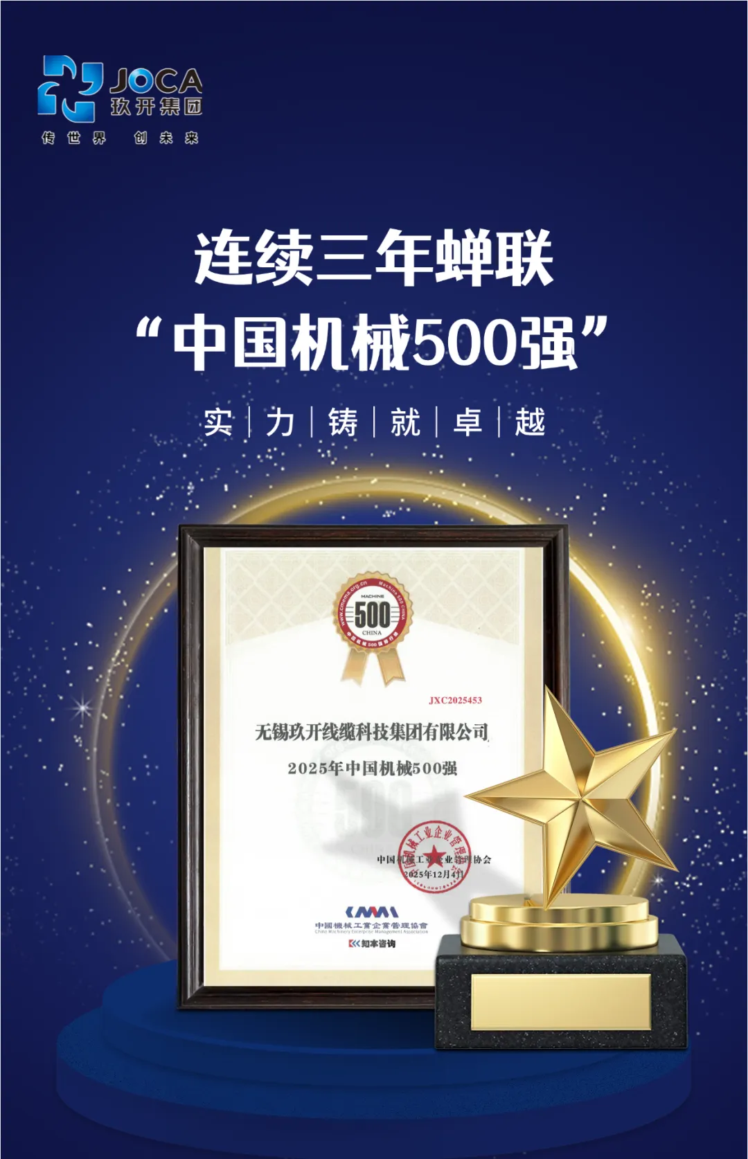 腾博会官网集团一连三年荣登“中国机械500强” 综合实力再获权威认可